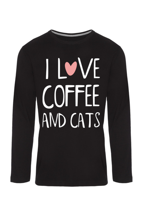 Koszulka Męska Longsleeve I Love Coffee And Cats