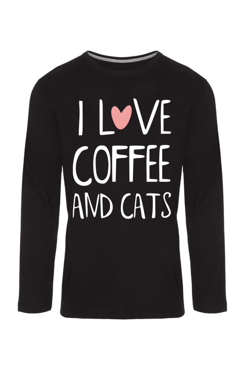 Koszulka Męska Longsleeve I Love Coffee And Cats