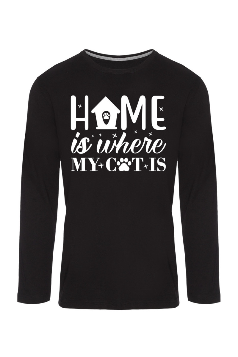 Koszulka Męska Longsleeve Home Is Where My Cat Is