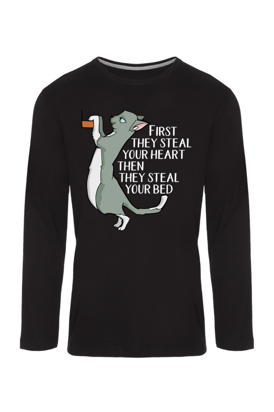 Koszulka Męska Longsleeve First They Steal Your Heart Then They Steal Your Bed