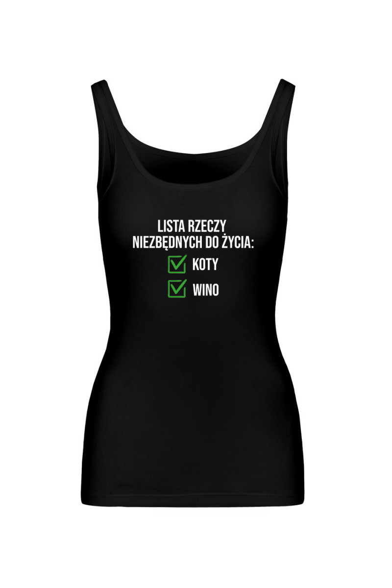 Koszulka Damska Tank Top Lista Rzeczy Niezbędnych Do Życia: Koty, Wino