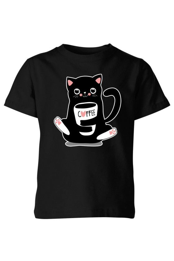 Koszulka Dziecięca Przytulaśny kotek z filiżanką kawy