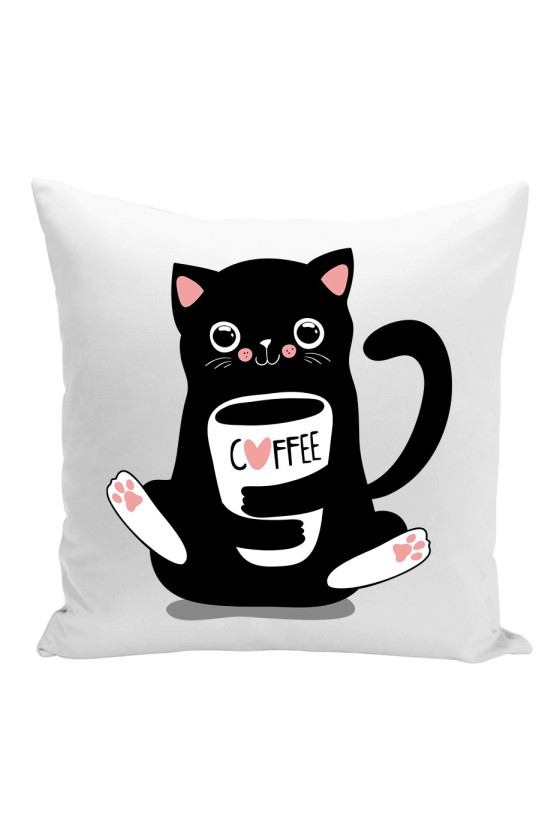 Poduszka Przytulaśny kotek z filiżanką kawy