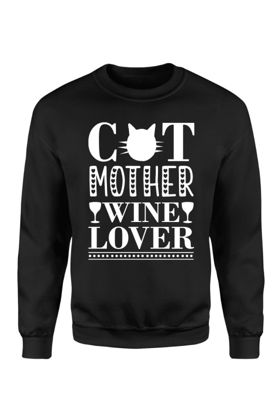 Bluza Damska Klasyczna Cat Mother, Wine Lover
