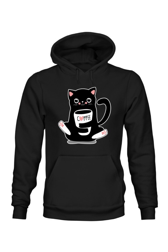 Bluza Męska z Kapturem Przytulaśny kotek z filiżanką kawy