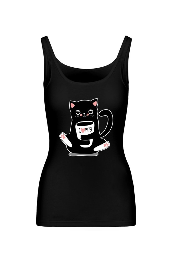 Koszulka Damska Tank Top Przytulaśny kotek z filiżanką kawy