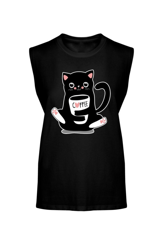 Koszulka Męska Tank Top Przytulaśny kotek z filiżanką kawy
