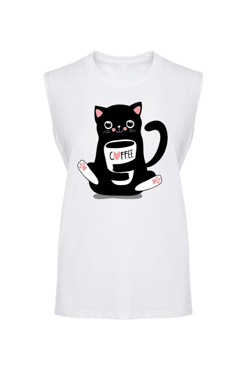Koszulka Męska Tank Top Przytulaśny kotek z filiżanką kawy