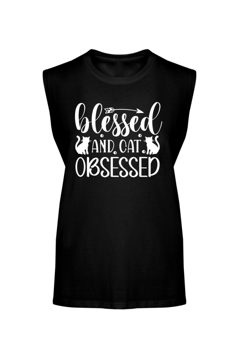 Koszulka Męska Tank Top Blessed And Cat Obsessed