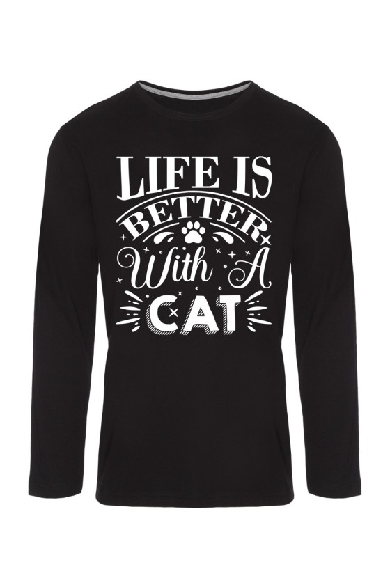 Koszulka Męska Longsleeve Life Is Better With A Cat
