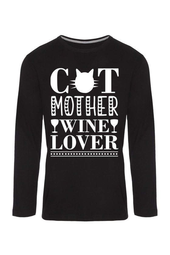 Koszulka Męska Longsleeve Cat Mother, Wine Lover