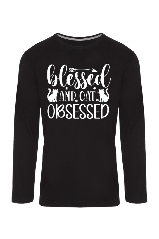 Koszulka Męska Longsleeve Blessed And Cat Obsessed