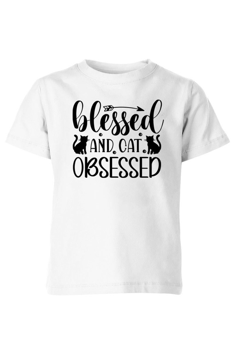 Koszulka Dziecięca Blessed And Cat Obsessed