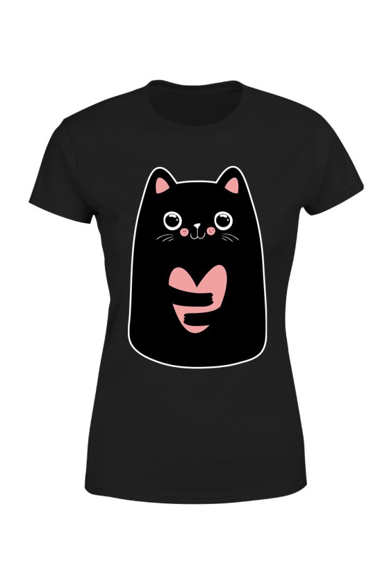 Koszulka Damska Przytulaśny kotek z sercem