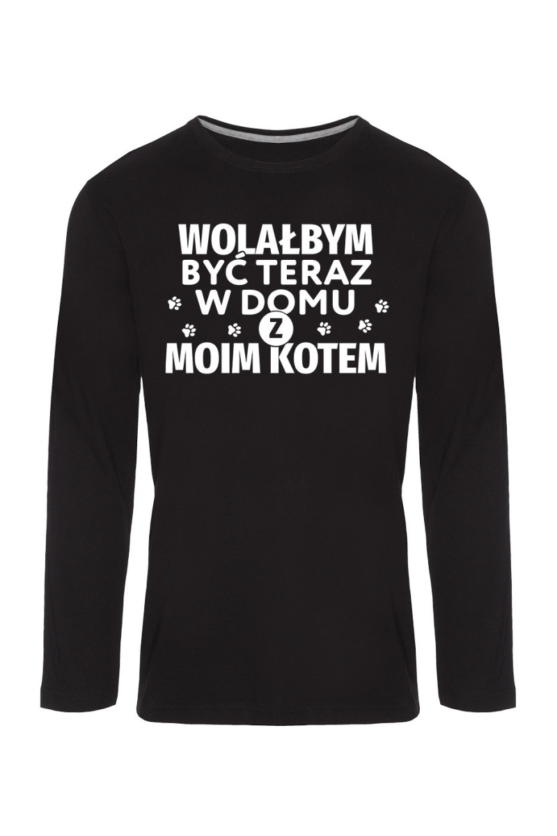 Koszulka Męska Longsleeve Wolałbym Być Teraz W Domu Z Moim Kotem