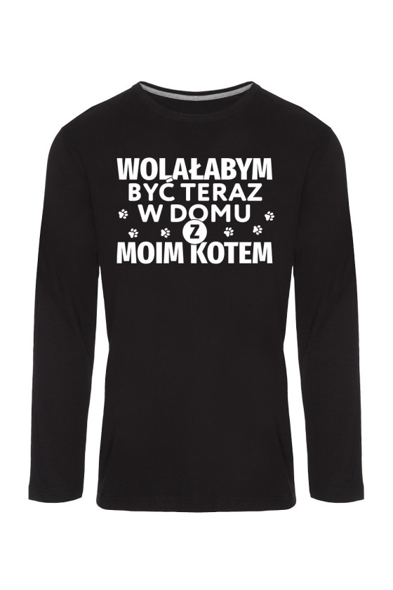 Koszulka Męska Longsleeve Wolałabym Być Teraz W Domu Z Moim Kotem